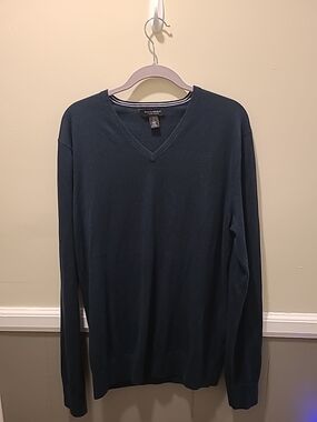 Banana Republic Luxury Silk Cotton Blend Sweater Mens L Tall Navy Long Sleeve